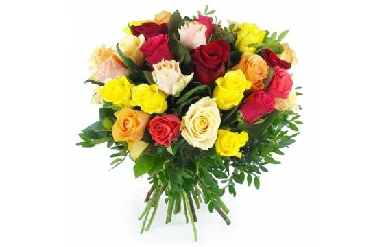 Bouquet Rond De Roses Colorées "Malaga" 1 Bouquet Rond De Roses Colorées "Malaga"